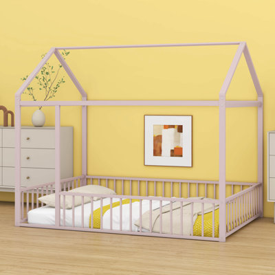 Full Size Metal House Bed Frame – Fence Included, Ideal For Kids
