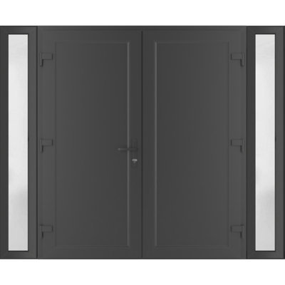 Front Exterior Prehung Metal-Plastic Double Doors / MANUX 8111 Antracite / 2 Sidelites Exterior WindoANT / Office Commercial and Residential Doors Entrance Patio Garage 104" x 80"