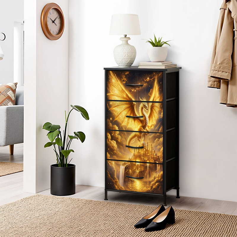 4 Drawer Dresser for Bedroom, Narrow Chest of Drawers, Wooden Top and Study Iron Frame 18"x37.5"-(WxH)