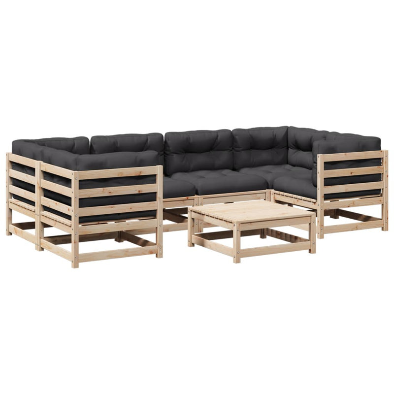  Ensemble de canapé de patio modulaire en bois de pin massif gris, Coussin gris foncé / structure naturelle