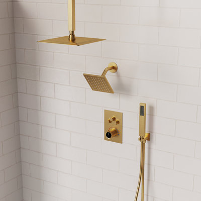 Robinet de douche à pluie haute pression de plafond de 12 po, système de pomme de douche à double effet de pluie avec valve thermostatique
