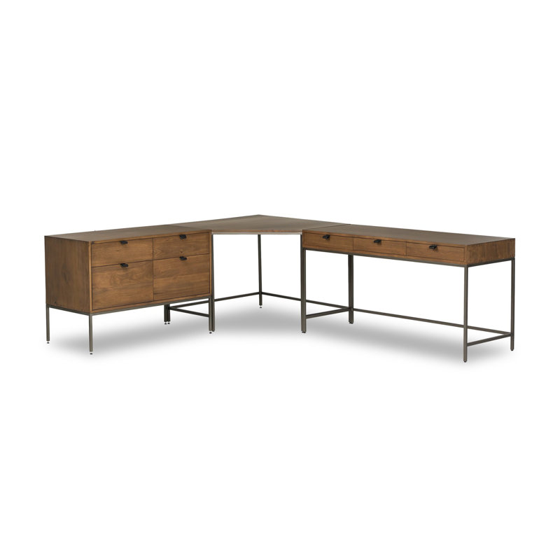 Trey Desk System With Wide Filing Cabinet, Auburn Poplar
