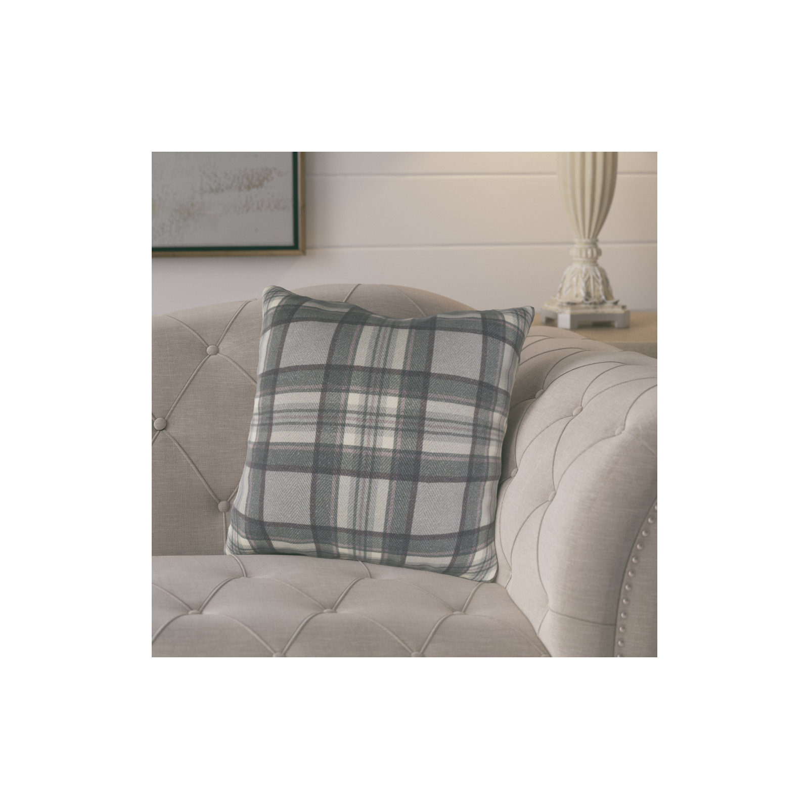 Plaid Cotton Throw Pillow, 20" x 20", Black, Pillow Cover Only - No Insert