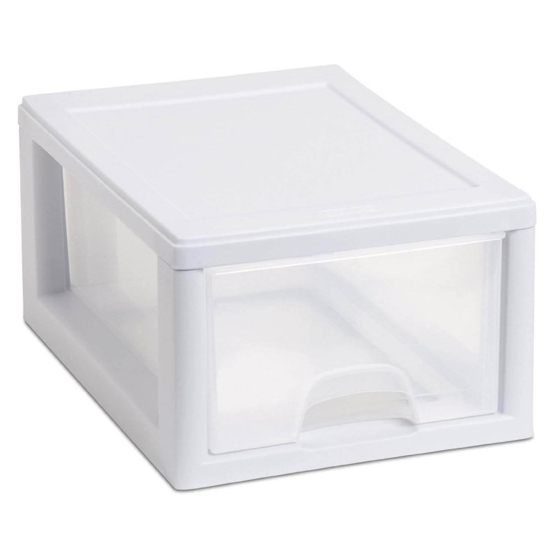 Bac de rangement en plastique blanc et blanc avec tiroir Sterilite, 6 pintes