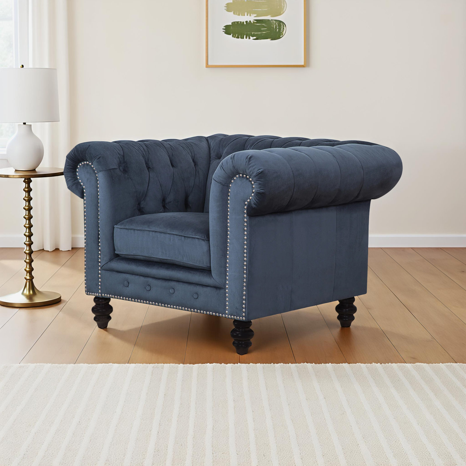 Ophelie Velvet Armchair, Navy Blue Velvet