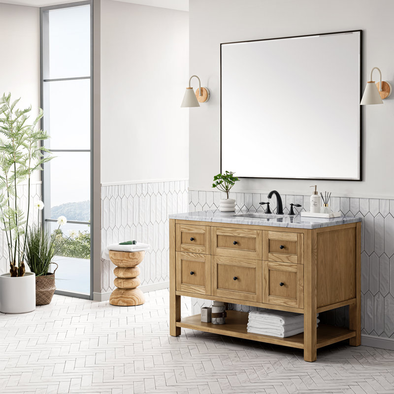 Breckenridge 48'' W Single Vanity, Carrara White, 8" Widespread, Light Natural Oak