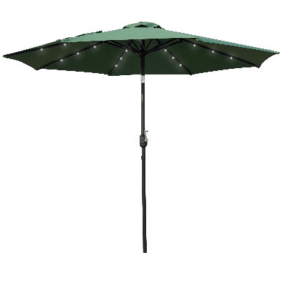 Viraat 9 Ft. Patio Market Umbrella with Solar LED Lights Tilt Adjustment Easy Crank And Fillable Plastic Base