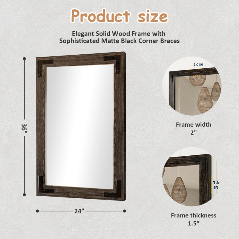 Miroir rectangulaire imperméable pour salles de bain, chambres à coucher, salons et vestibules, 36 po x 24 po
