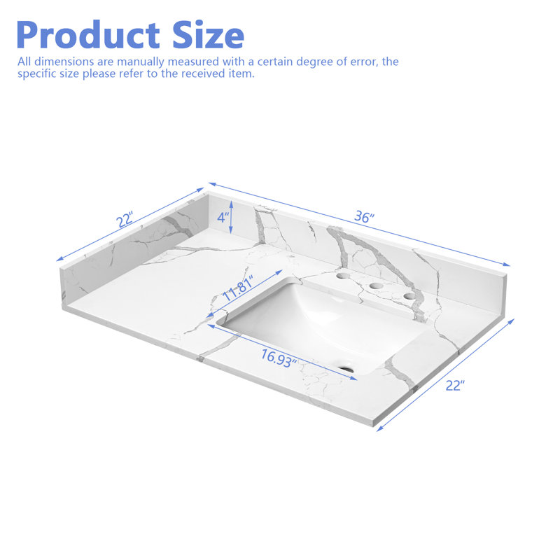 Plateau de meuble-lavabo simple 36 po avec lavabo droit - pour remplacement de meuble-lavabo, sans armoire