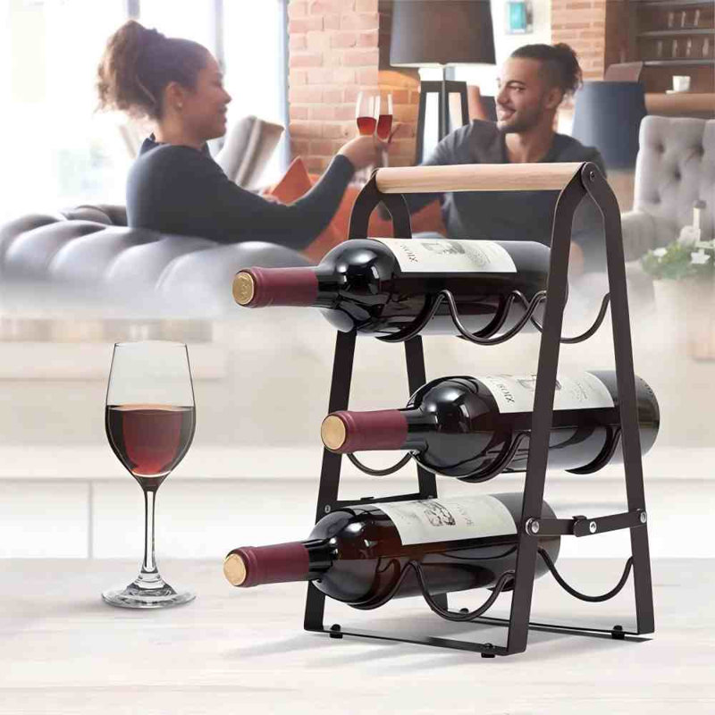 Support à vin, étagère de comptoir en bois pour 6 bouteilles, support de bouteille à 3 niveaux pour table de bar, inserts d'armoire, cuisine, rangement pour cave à vin sans assemblage (noir)