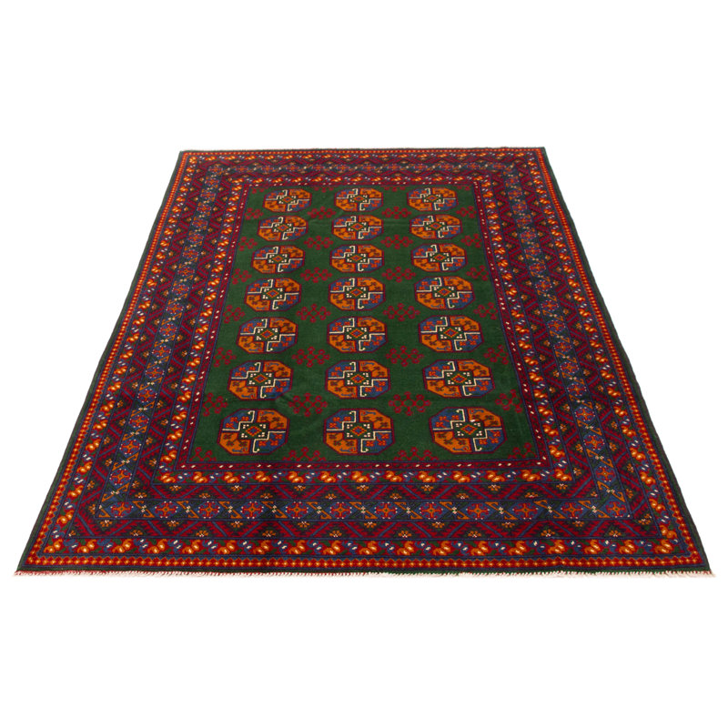 Tapis vert en laine noué à la main de conception unique 6 pi 6 po x 9 pi 10 po Kargahi