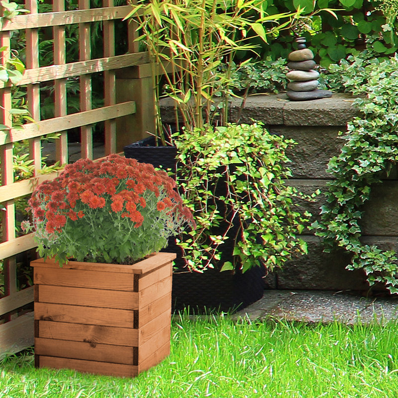 Scandinavian Redwood Handmade Wood Planter Box, 39cm H x 47cm W x 47cm D