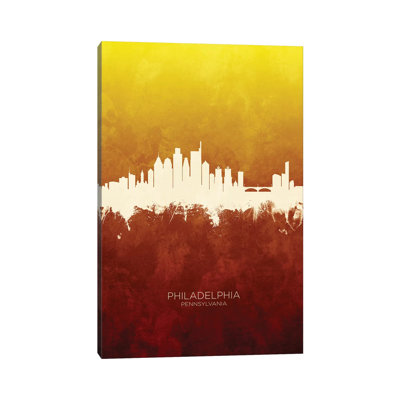 Philadelphia Skyline Red Gold by Michael Tompsett - Wrapped Canvas Print