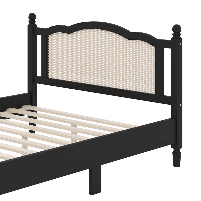 Ensemble de chambre à coucher 3 pièces avec cadre de lit en bois grand, Queen, Noir, noir, noir, noir
