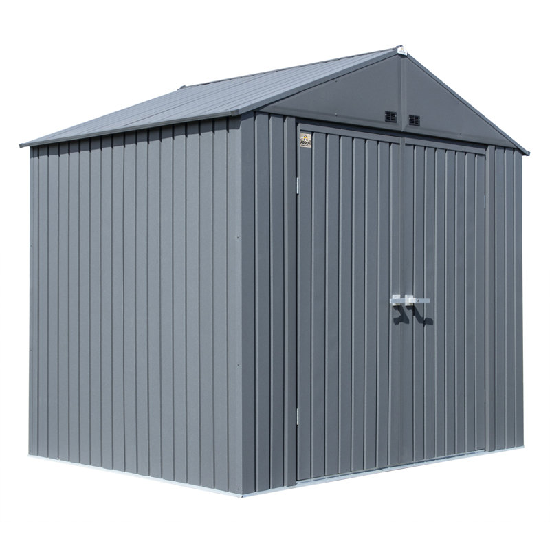 Elite 8' x 6' Gray Steel Storage Shed with Swing Doors