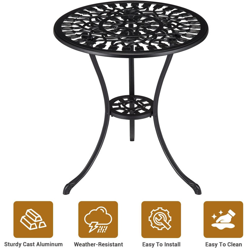 Bureau de conversation en fonte d'aluminium avec trou pour parasol, 23,6 po