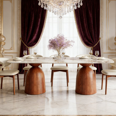 Modern 93.7" Luxe Double Pedestal Sintered Stone Dining Table (Seats 6–8)