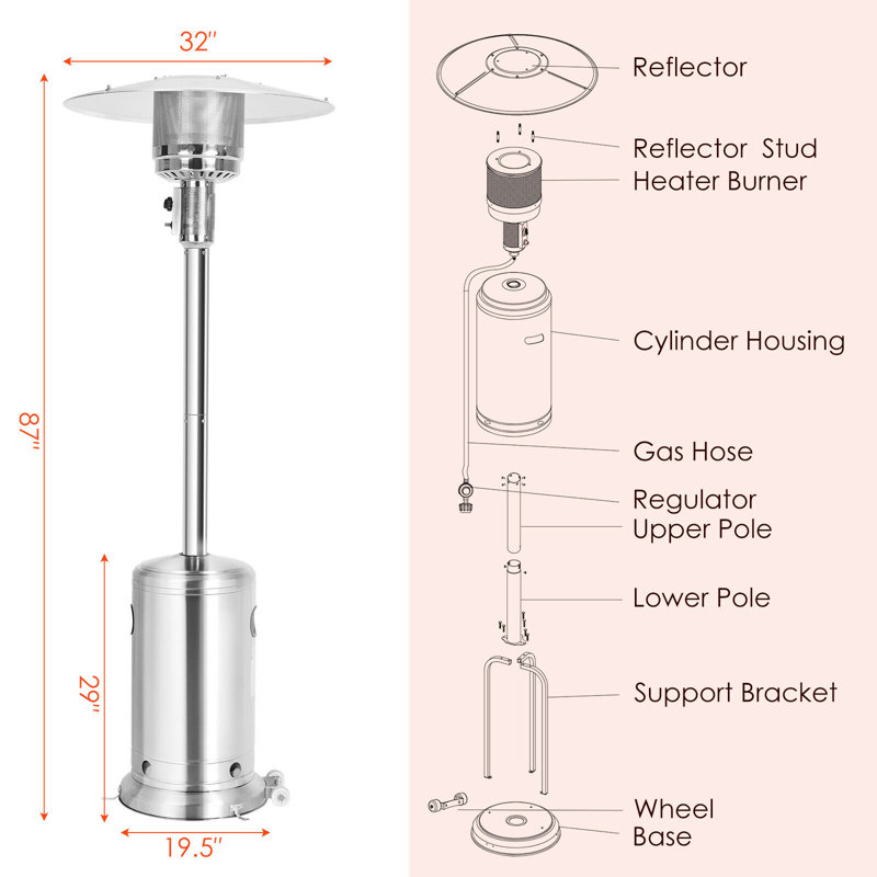 Chauffe-terrasse au propane 48 000 BTU, Argent