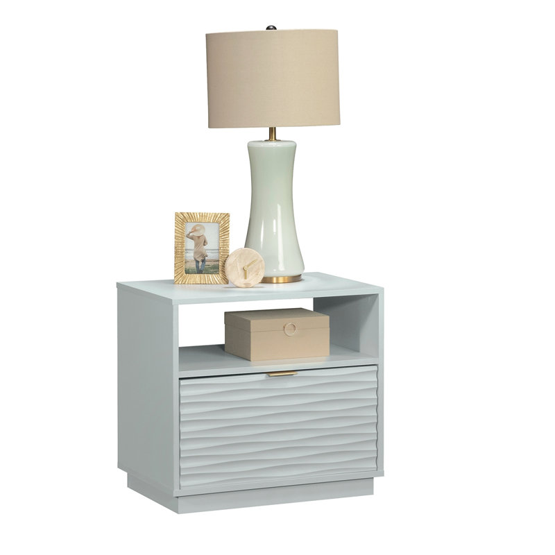 Grande table de chevet et tiroir ouvert Coastal, finition blanche