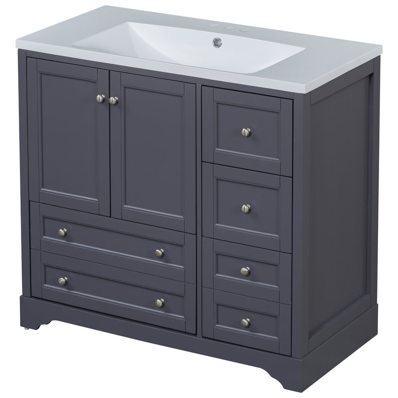 Meuble-lavabo simple 36 po avec plateau en résine, Bleu gris