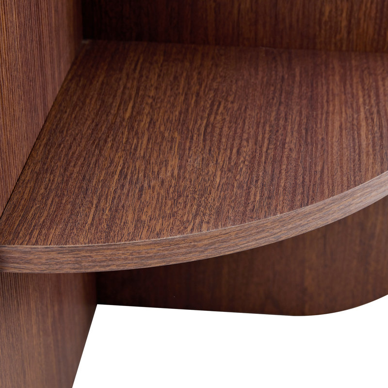 Table basse ronde avec plateau en verre trempé gris et base de rangement en noyer pour les salons