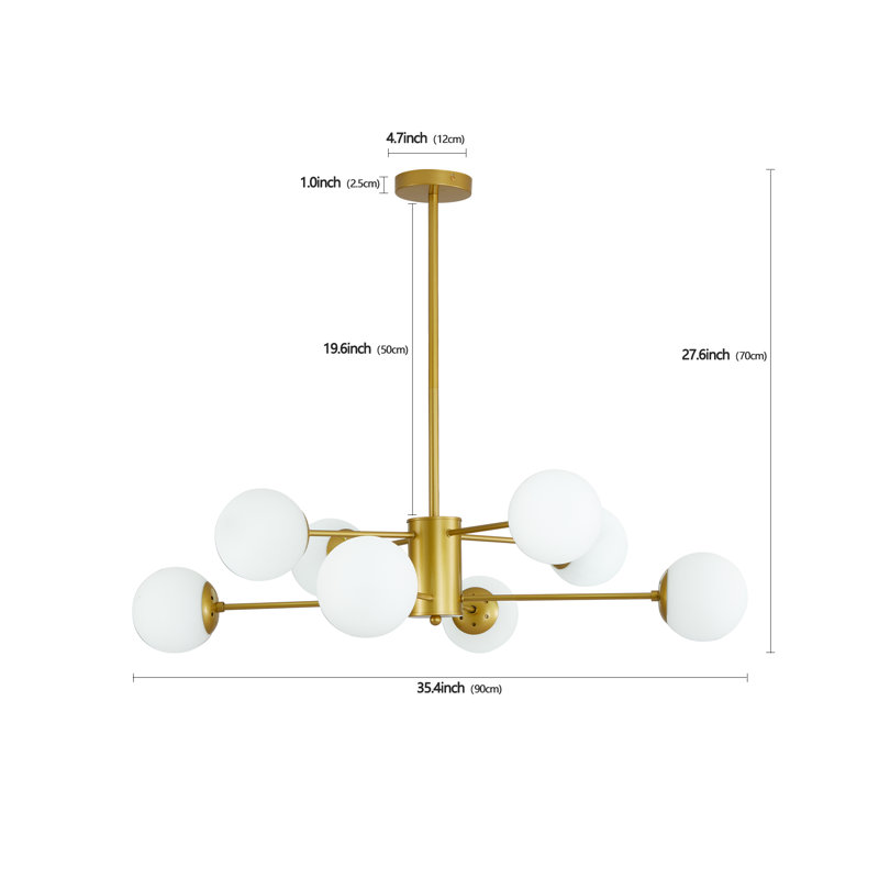 Cornel 8-Light Adjustable Branch Chandelier, Gold/Brass Globe Design for Living Room, 8, Gold