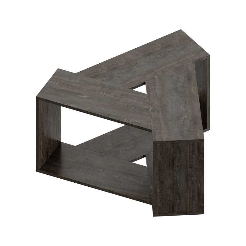 Trio Floor Shelf Coffee Table with Unique Triangular Prism Design, Dark Coffee