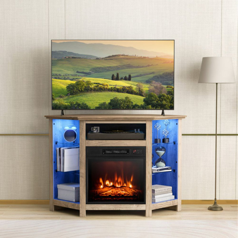 Kocab Unfinished TV Stand for TVs up to 50" with Fireplace Included, Gray
