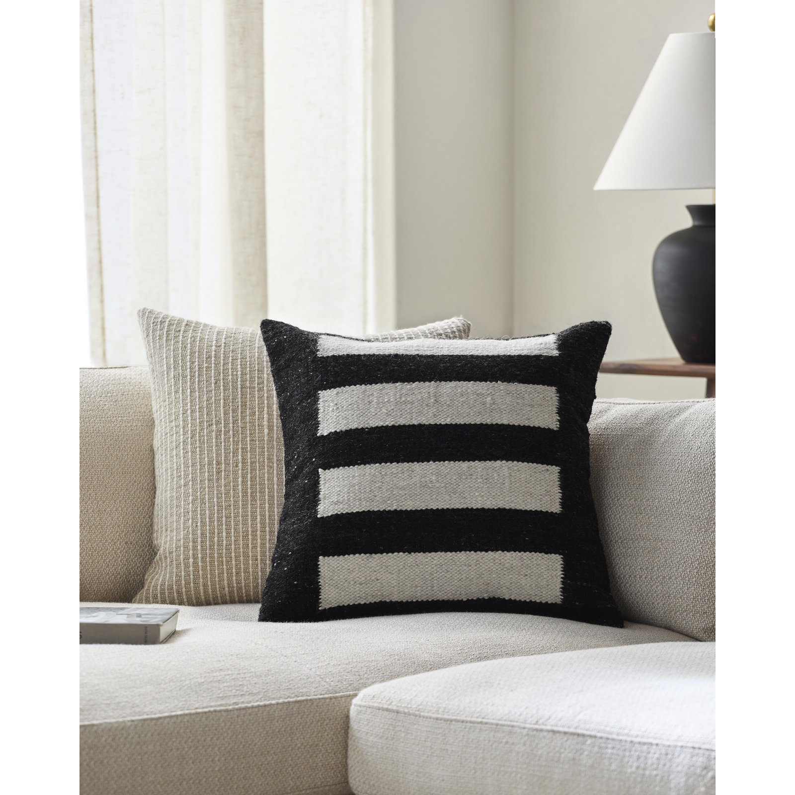 Osmund Geometric Throw Pillow, Down, Light Silver, 18" x 18"