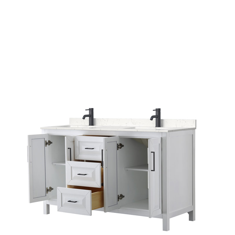 Daria 60'' W Double Vanity, White, White Cultured Marble, Matte Black