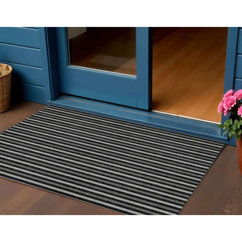 Tapis intérieur lavable rayé noir 3 pi x 5 pi