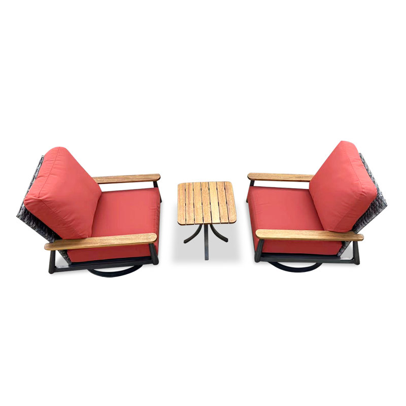 Ensemble de conversation en teck avec coussins 3 pièces Aricella, Sunbrella rouge