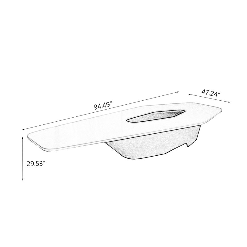 Table de conférence hexagonale blanche en bois massif et acier au carbone, H 29,53 po x L 94,49 po x l 47,24 po