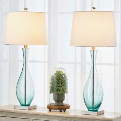 30 Inch Tall Glass Table Lamps Set of 2, 3-Way Dimmable Bedside Nightstand Lamps with USB Charging Port, for Bedroom Living Room Guest Room Study