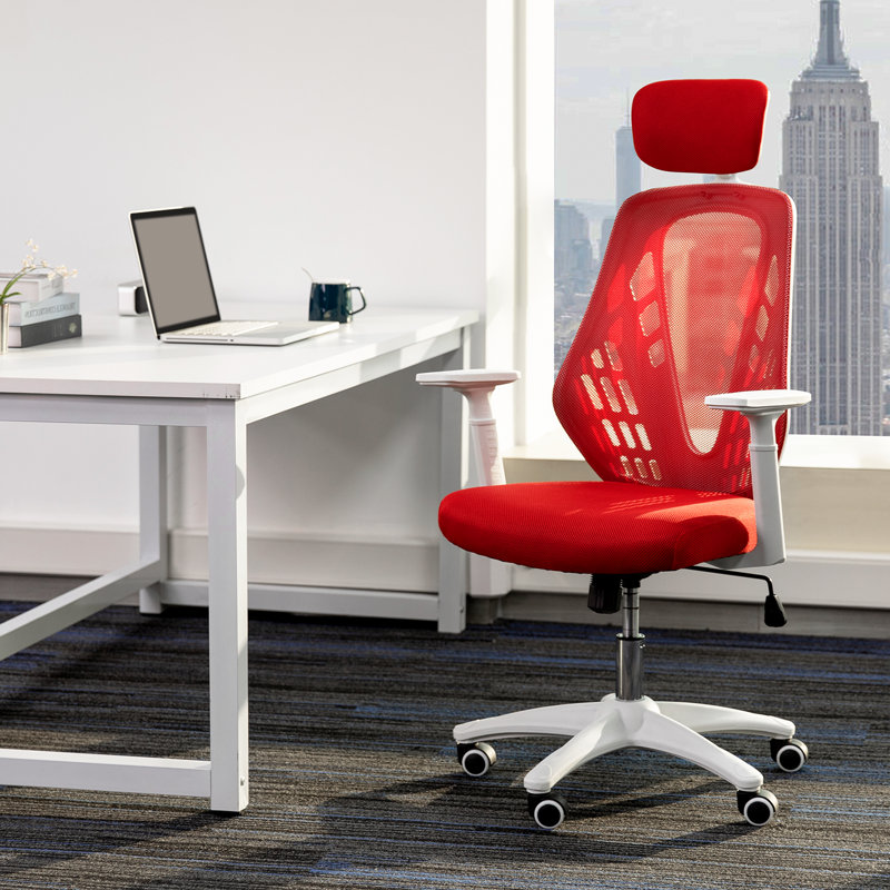 High Back Mesh Office Chair with Adjustable Headrest, Red