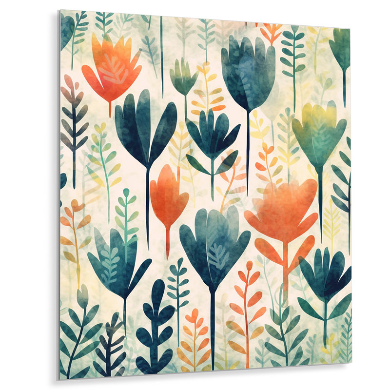 Motif floral sarcelle corail et scandinave, H 32 po x l 24 po x P 1 po