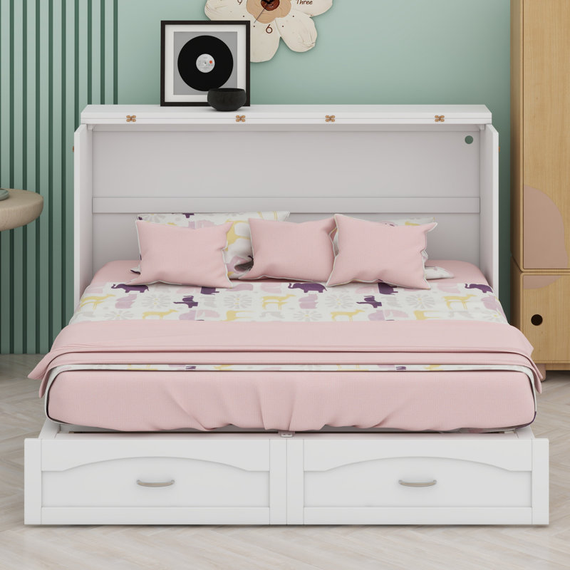Lit armoire pliable compact avec station de charge et tiroirs de rangement