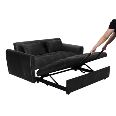 65-Inch 3-In-1 Foldable Large-Size Sofa Bed, Modern Velvet Double Sofa, Sofa Bed With Adjustable Back And Pillows, Suitable For Living Room And Bedroom