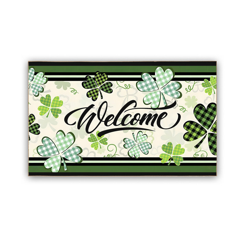 Non-slip Door Mat Entrance Mat, St. Patrick's Day Outdoor Doormat, Clover 04, 24"W X 36"L