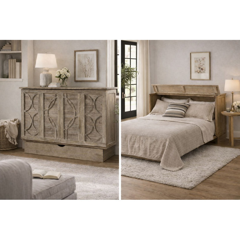 Bristol Queen Storage Murphy Bed with Mattress and Power Outlets, Ash
