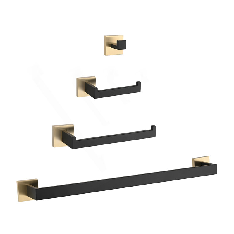 4- Piece Bathroom Hardware Set, Gold/Matte Black