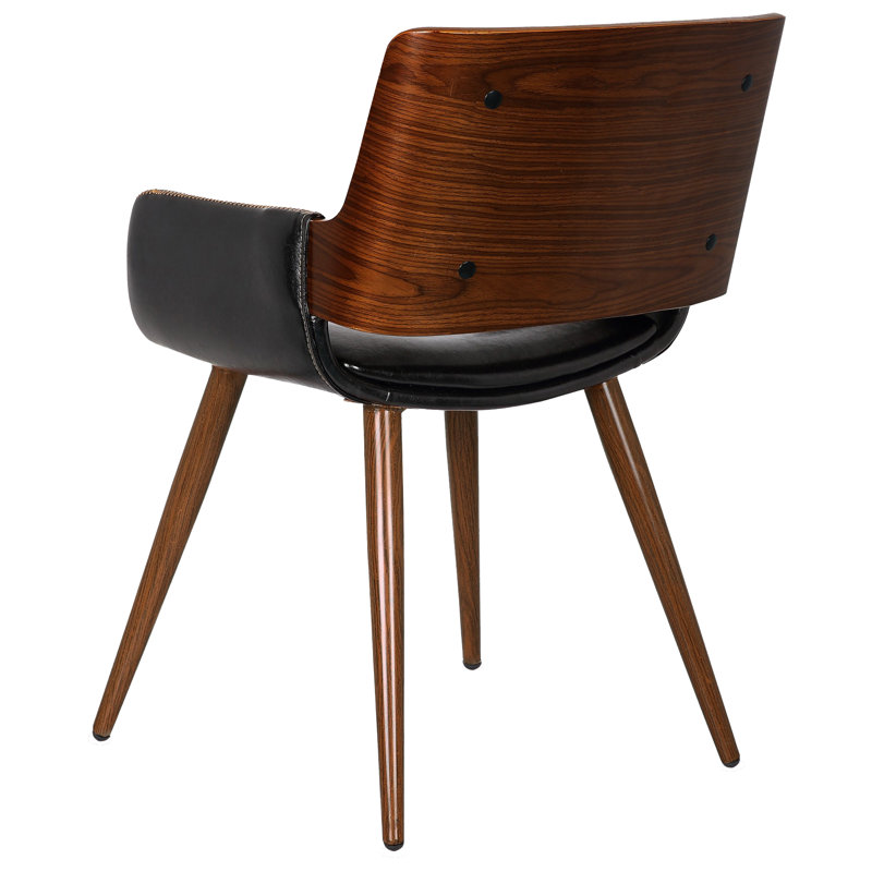 Nunda Faux Leather Mid-Century Dining Chair, Polished Obsidian