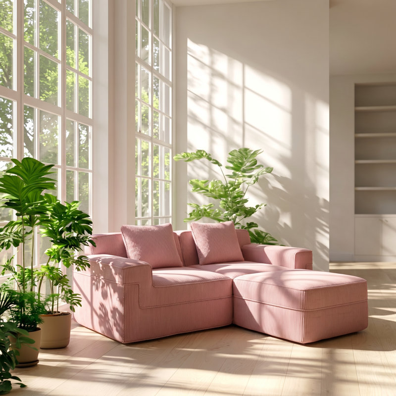 Avena 83" W x 63" D x 25" H 2-Piece Corduroy Modular Sectional Sofa