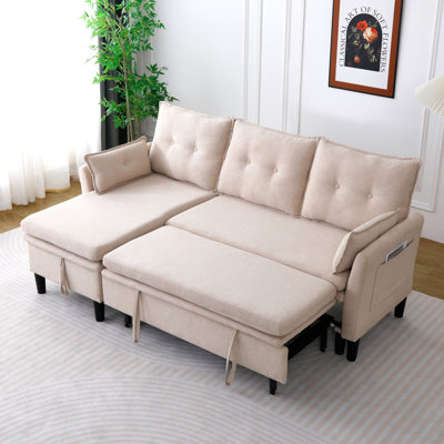 L-Shaped Reversible Chaise Sectional Sofa With Spacious Storage - Cotton-Linen, Beige, Perfect For Offices And Apartments