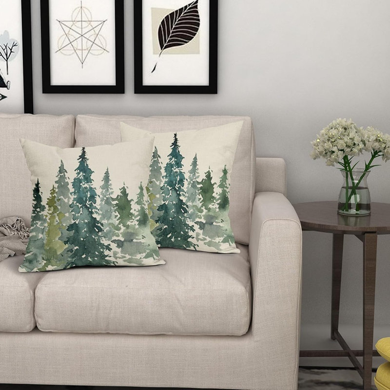 Housse de coussin aquarelle 18 x 18, ensemble de 2 coussins décoratifs de style rustique vert sarcelle, décoratifs pour l'hiver