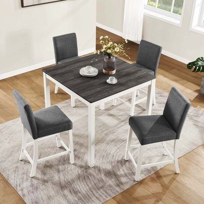 Ensemble de salle à manger 5 pièces à hauteur de comptoir en bois, table bicolore grise et blanche avec 4 chaises