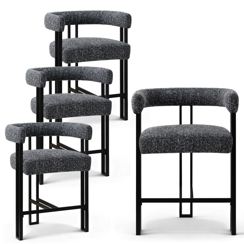 24" Upholstered Tweed Counter Stool, Black