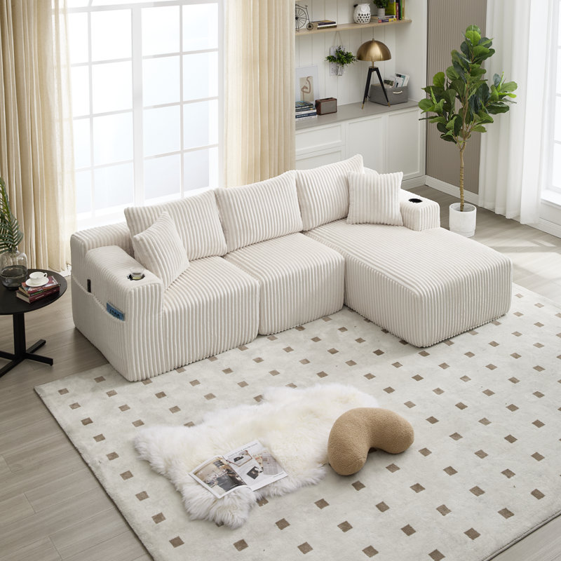 3 Seater Corduroy Sofa, Beige