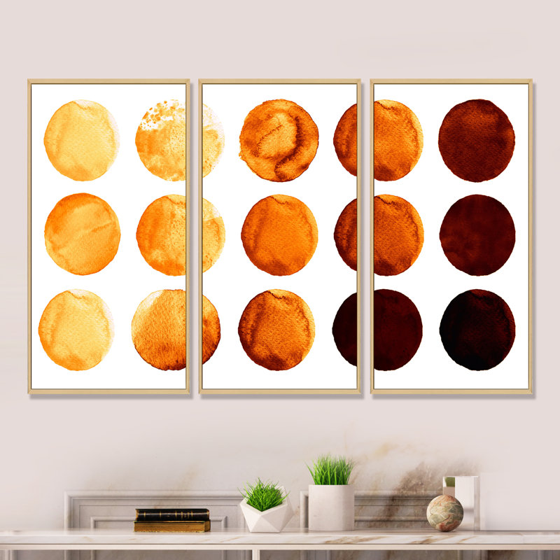 Neuf cercles dans des tons d'orange et de brun III - ensemble d'art mural moderne sur toile encadrée 3, Blanc