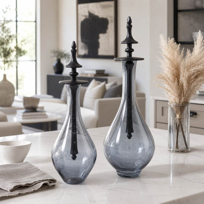 Decorative Waverly Glas Tall Jars with Metal Stoppers for Home or Office Decor - Artisitc Table Jars for Living Room Centerpiece - Set of 2, 18", 16"